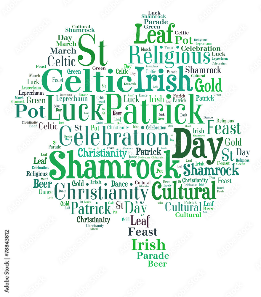 Four leaf shamrock word cloud on white background Four leaf shamrock word cloud on white background