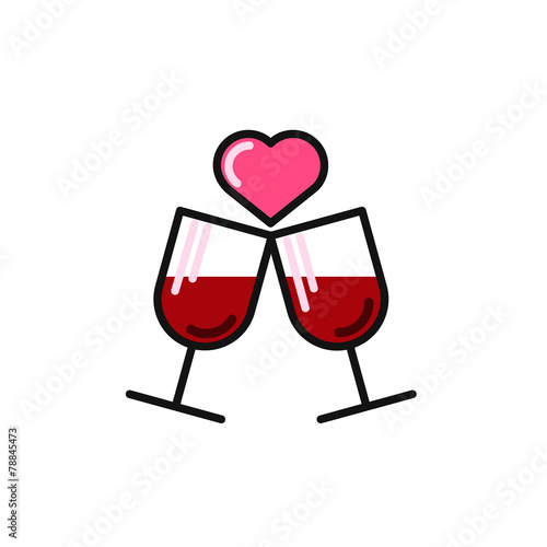 love card with two wine glasses.