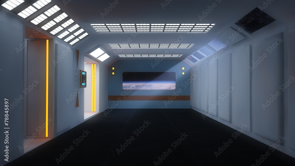 Futuristic room and planet Futuristic room and planet
