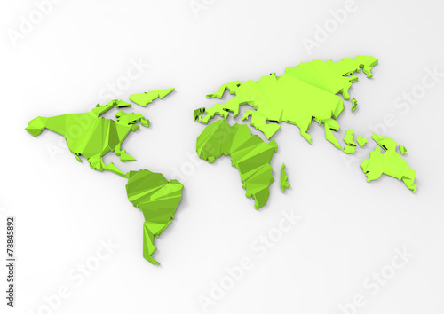 low polygon 3d world map on white background