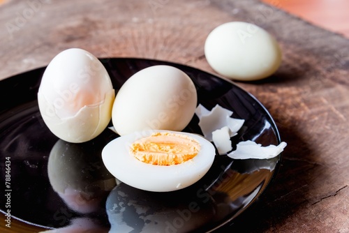 Shell boiled egg  on back plate background