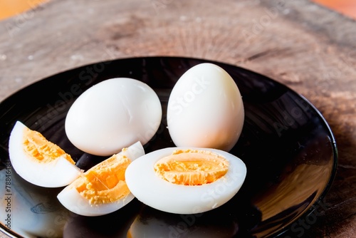Shell boiled egg  on back plate background