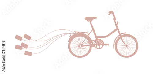 Vector illustration with retro wedding bicycle and cans
