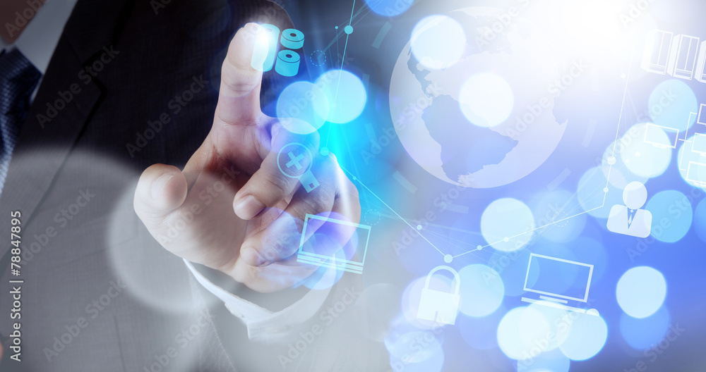 double exposure of businessman working with digital cloud networ double exposure of businessman working with digital cloud networ