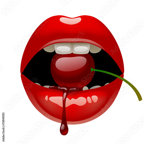 Red lips with a cherry