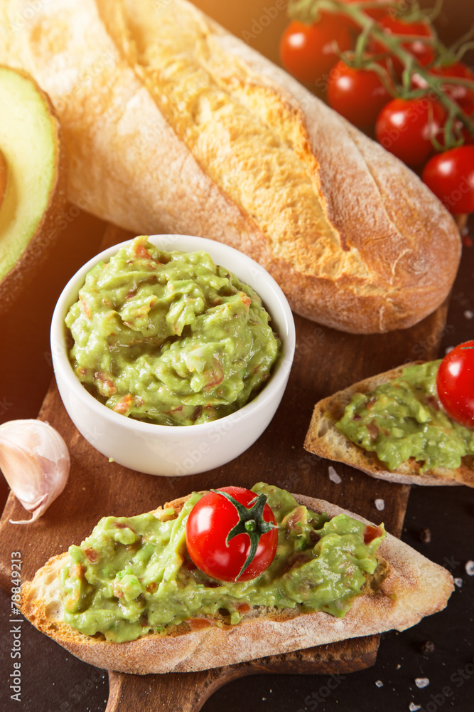 Guacamole with bread and avocado Guacamole with bread and avocado