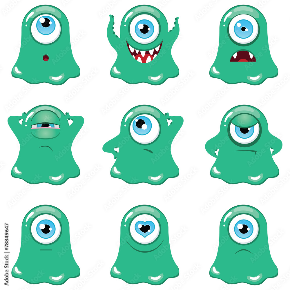 Set of funny cartoon green monsters Set of funny cartoon green monsters