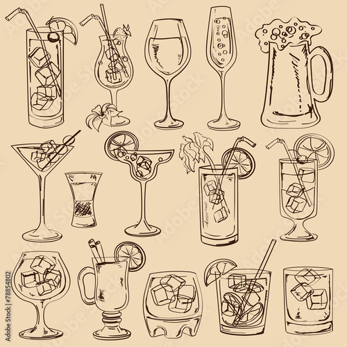 Set of isolated sketch cocktails