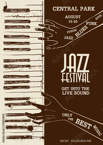 Canvas Print Poster with human hands playing the piano