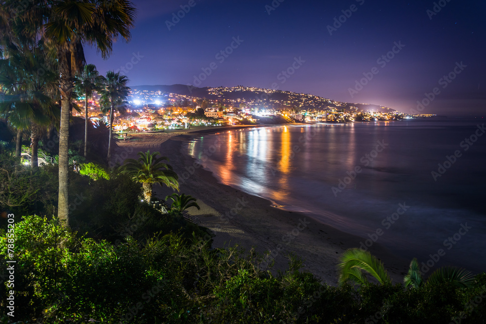 View of Laguna Beach at night, from Heisler Park in Laguna Beach
