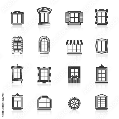 Vintage windows set. Flat exterior icons.