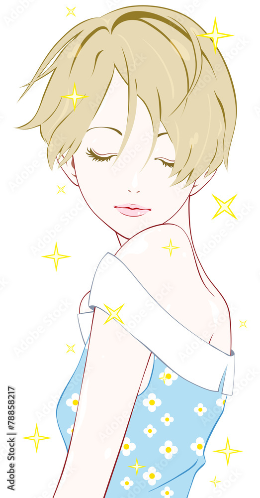 女性　目を閉じる　キラキラ