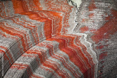 multicolor fragment of wall in potassium salt mine with stripes
