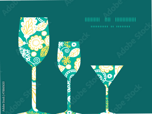 Vector emerald flowerals three wine glasses silhouettes pattern