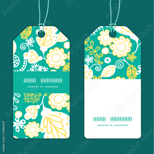 Vector emerald flowerals vertical stripe frame pattern tags set