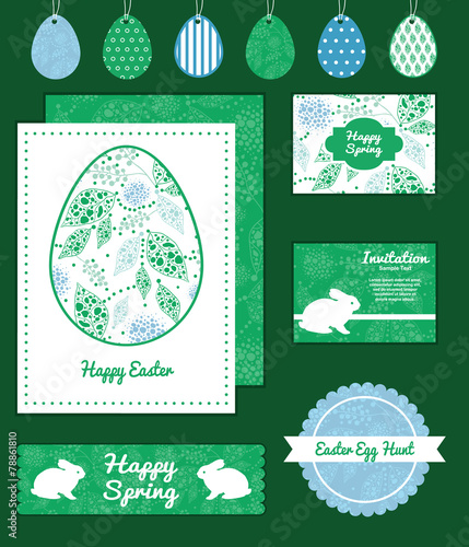 Vector abstract blue and green leaves set of Easter cards
