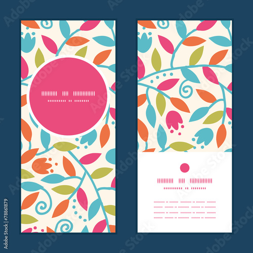 Vector colorful branches vertical round frame pattern invitation
