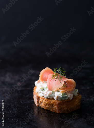 Canape with smoked salmon and cream cheese