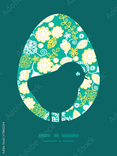Vector emerald flowerals chicken silhouette Easter frame