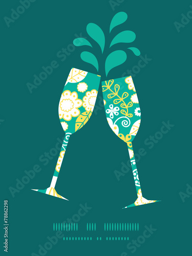 Vector emerald flowerals toasting wine glasses silhouettes