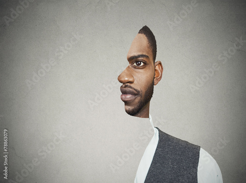 surrealistic portrait front with cut out profile of a young man