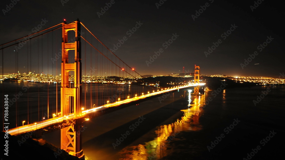 Time Lapse / Pan - Golden Gate Bridge at Night Time Lapse / Pan - Golden Gate Bridge at Night