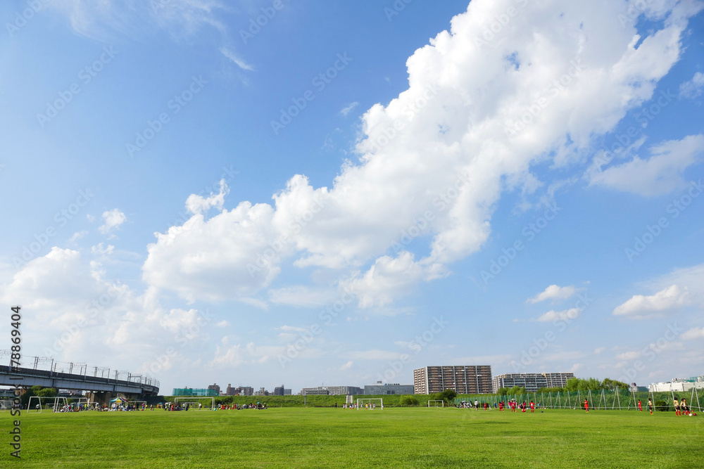 Obraz premium 青い空と緑 芝生のグランドイメージ