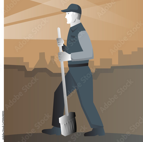 Cleaner Street Sweeper Broom Retro