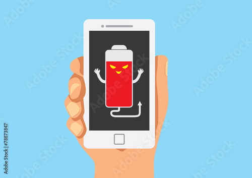 False battery show on mobile in hand
