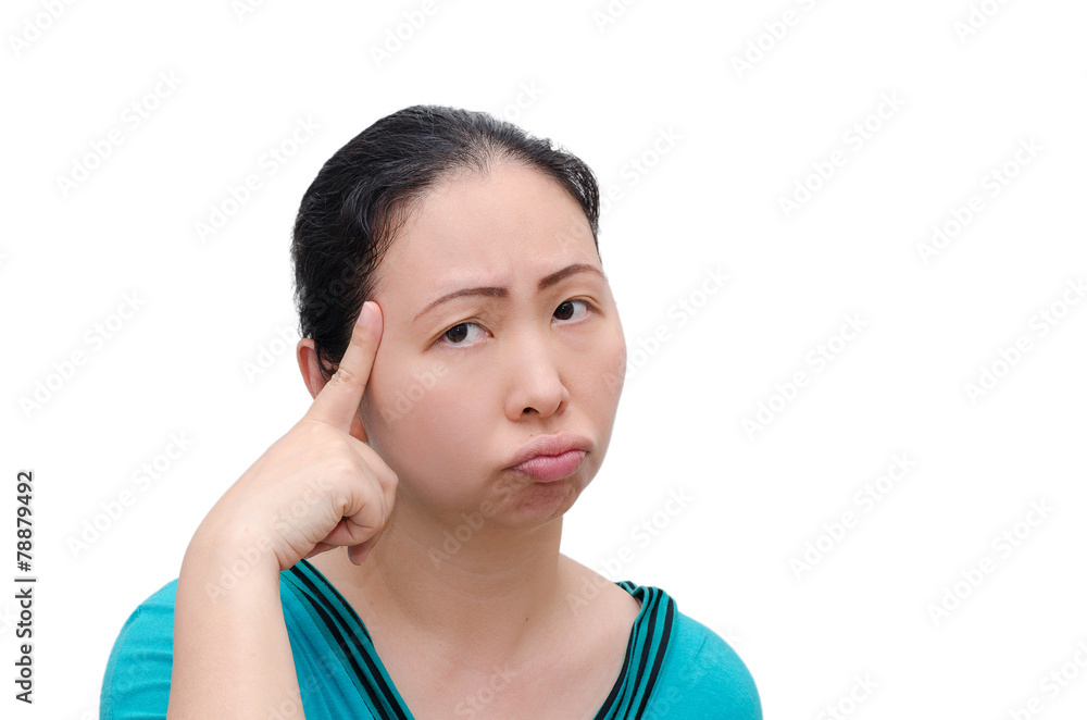 Asian woman worried about the future isolated on white backgroun Asian woman worried about the future isolated on white backgroun