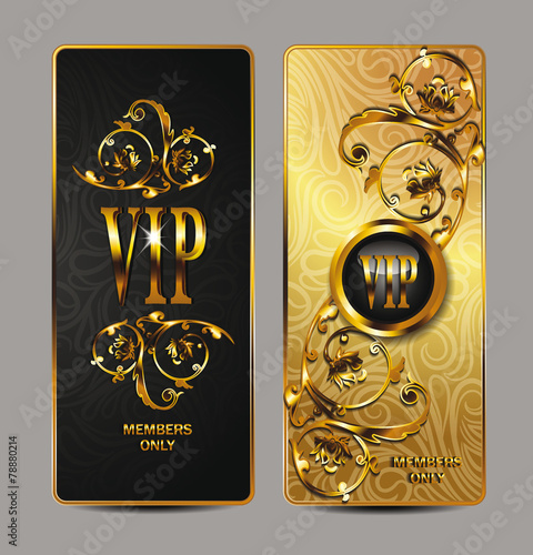 Gold VIP textured cards with floral design