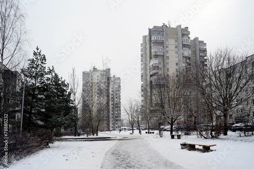 Winter in capital of Lithuania Vilnius city Seskine district © bokstaz