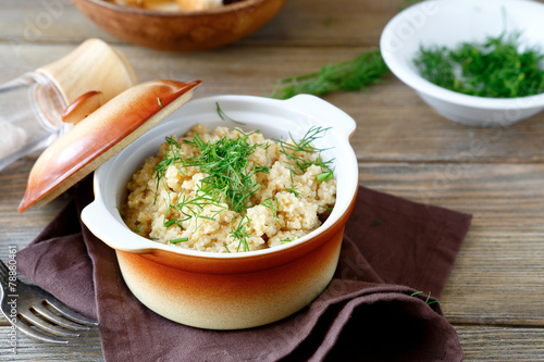 Freshly cooked wheat in a pot