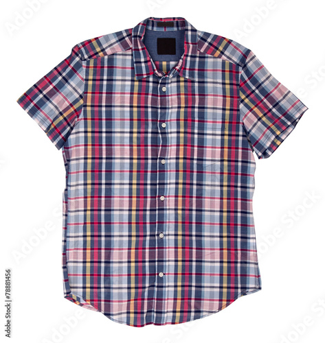Man's blue red cotton plaid shirt