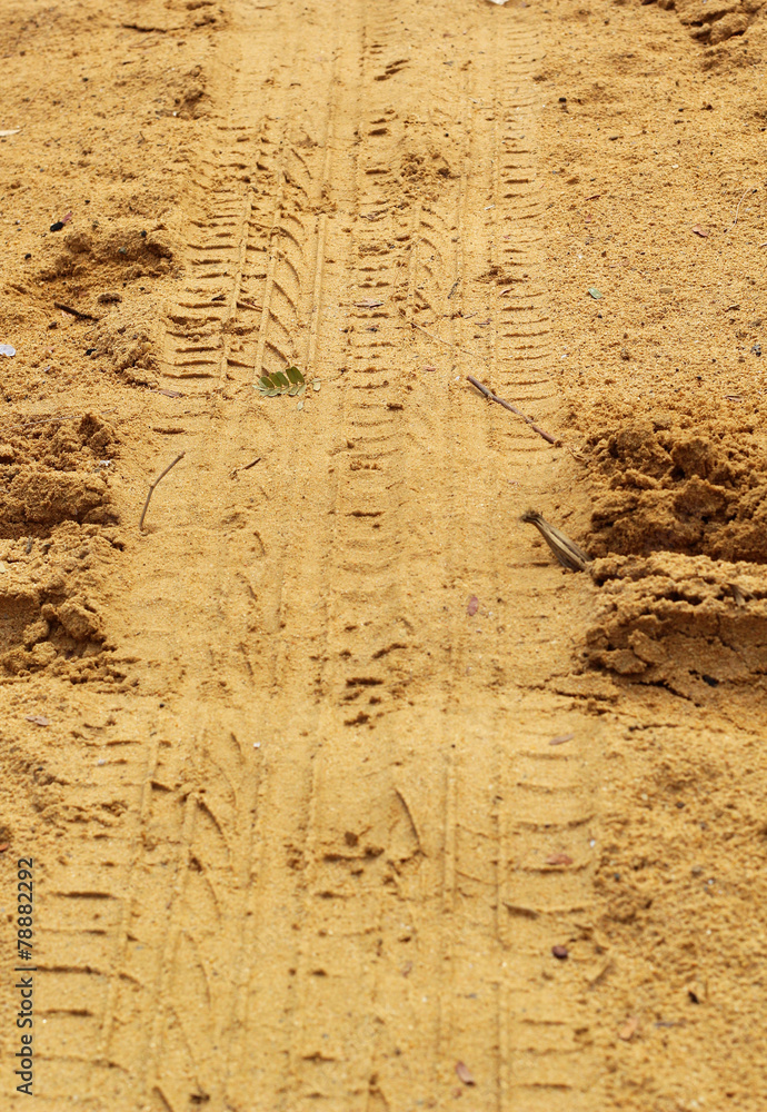 Fototapeta premium Wheel tracks on the soil.