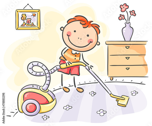 Boy helping his parents with the housework