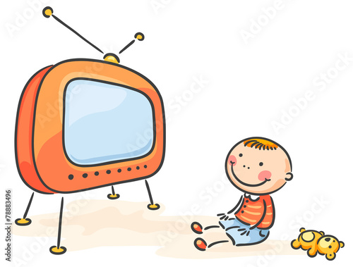 Child watching TV, isolated