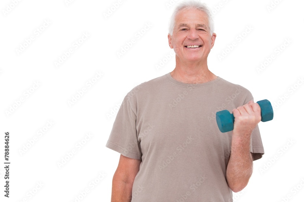 Senior man lifting hand weights Senior man lifting hand weights