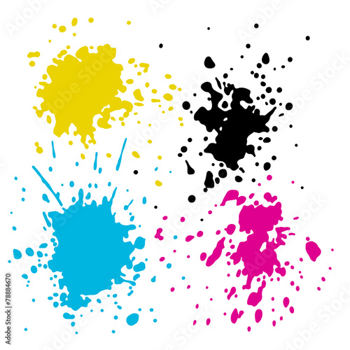 Vector CMYK ink splashes on white background