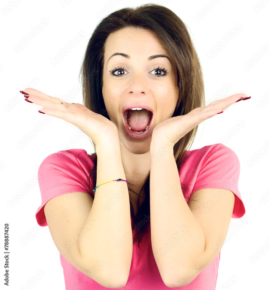 Beautiful brunette expressing joy and happiness Beautiful brunette expressing joy and happiness