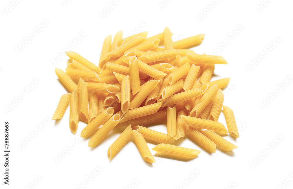 Raw italian penne rigate pasta isolated on white background Raw italian penne rigate pasta isolated on white background