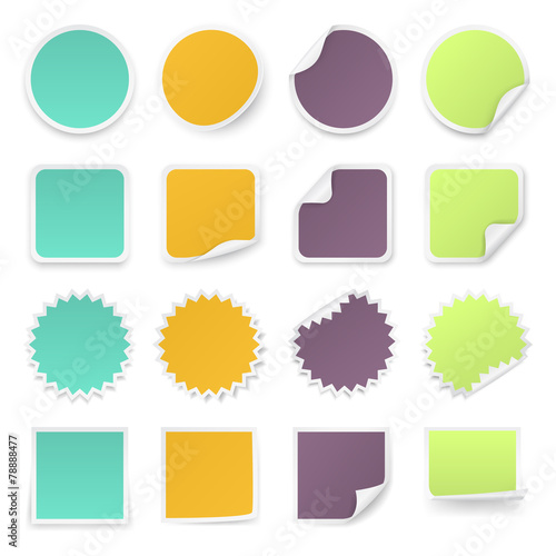 Set of stickers with rounded corners in different shapes.