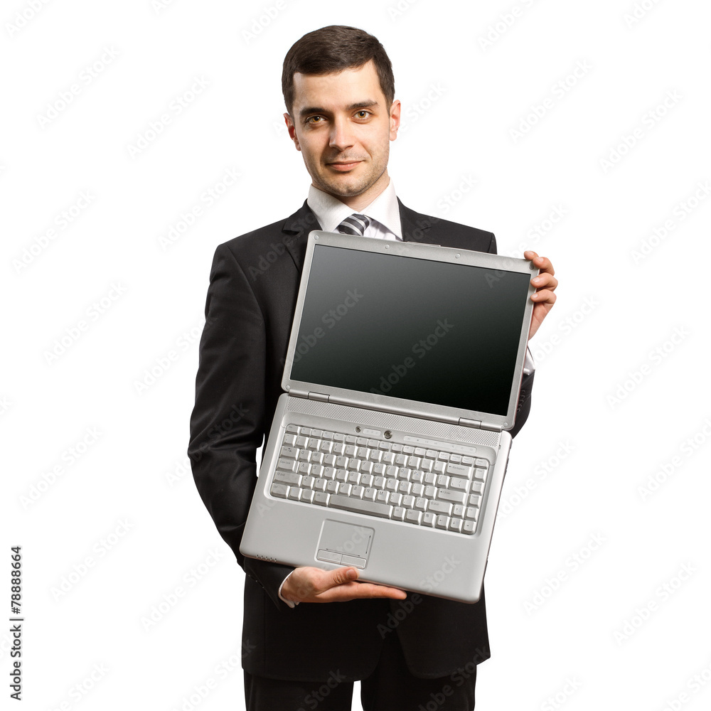 businessman with open laptop in his hands businessman with open laptop in his hands