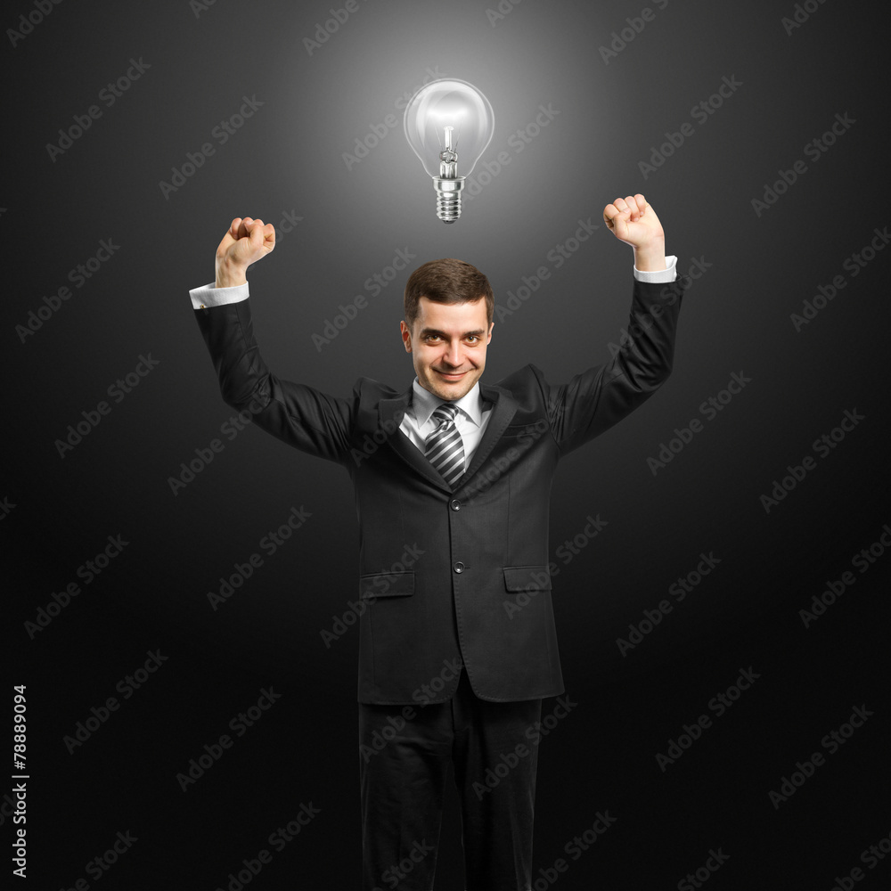 lamp-head businessman with hands up lamp-head businessman with hands up