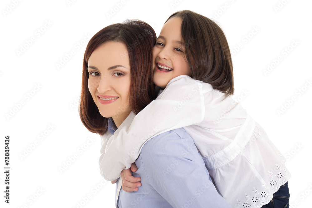 mother and daughter isolated on white mother and daughter isolated on white