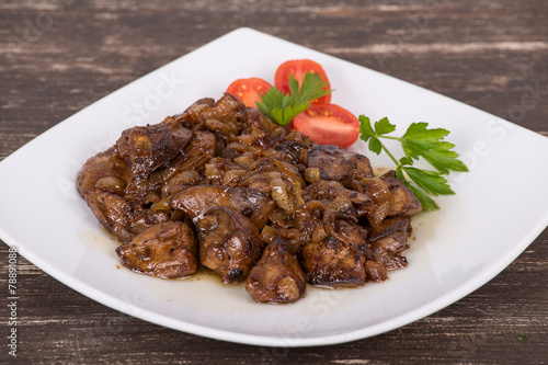 Chicken livers in a creamy sauce with onion