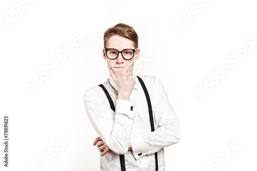 young man in glasses surprises and shock thinking
