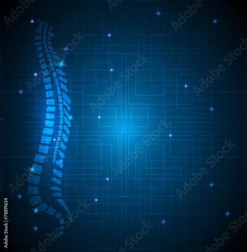 Human vertebral column abstract blue background with light lines