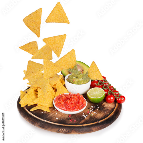 Guacamole with nachos in fr...