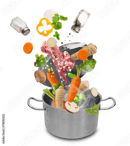 Fresh vegetables falling in...